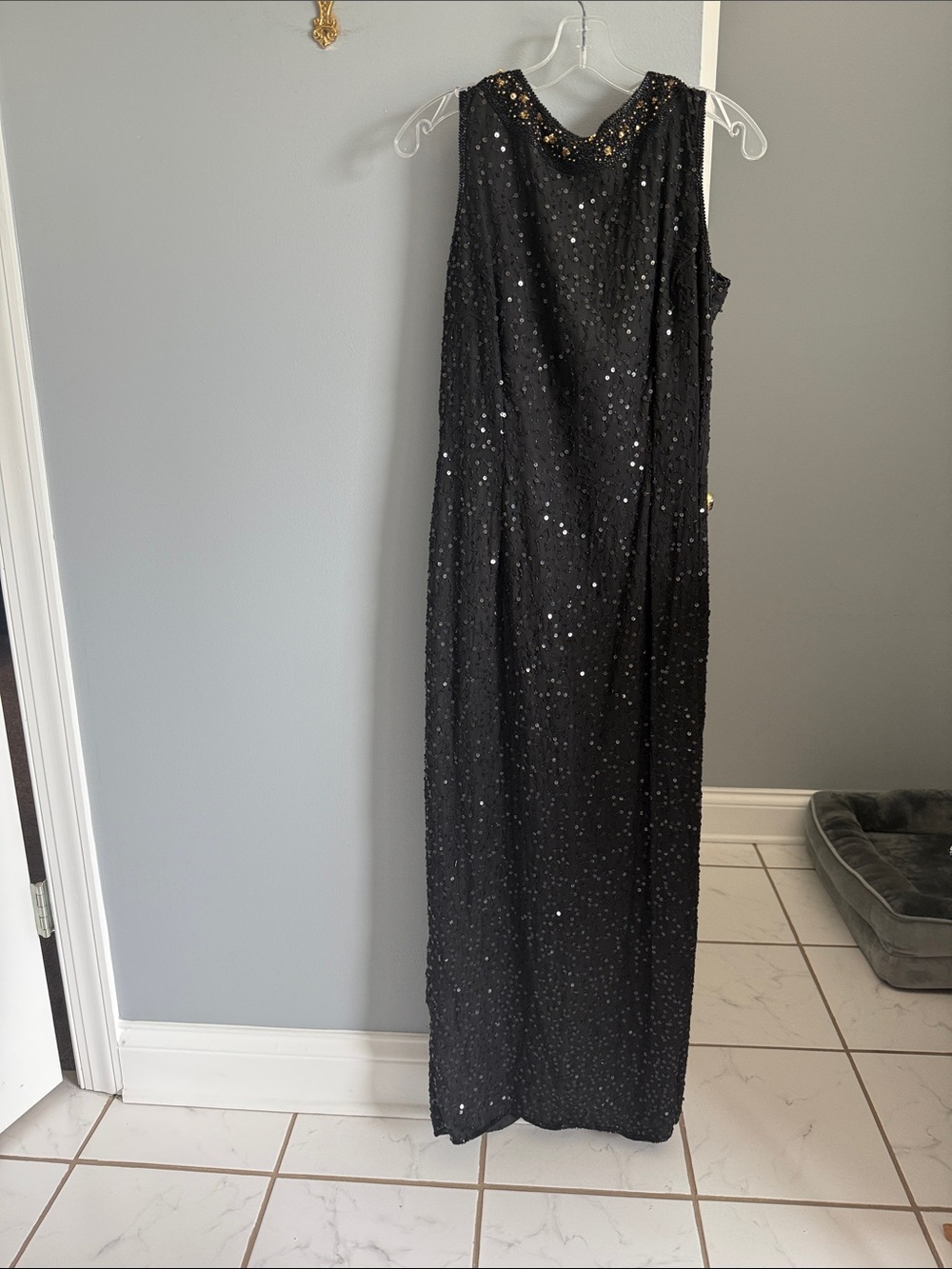 Stenay Black Sequin Sleeveless Evening Dress with Jewel Detail